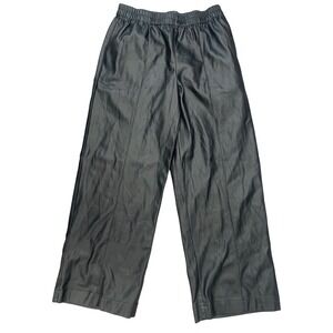 ASOS DESIGN Black Faux Leather Wide Leg Petite Pants Elastic Waist US 8 UK 12